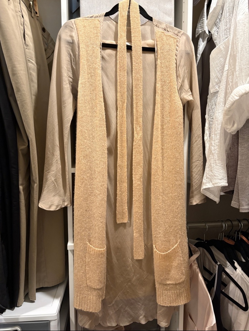 Dries Van Noten beige cashmere and silk long cardigan sweater